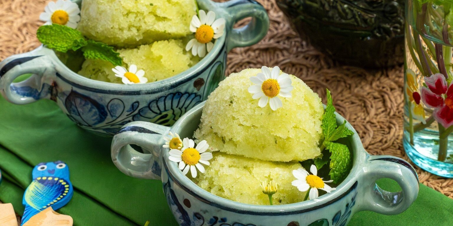 Cucumber Lime Chamomile Mint Tea Sorbet